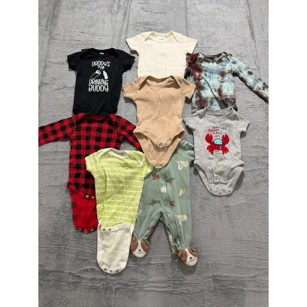 Baby‎ Onesies Sleeper Bundle Gerber Carters NB 3M 6M 9M Plaid Tie Dye 8pc Set